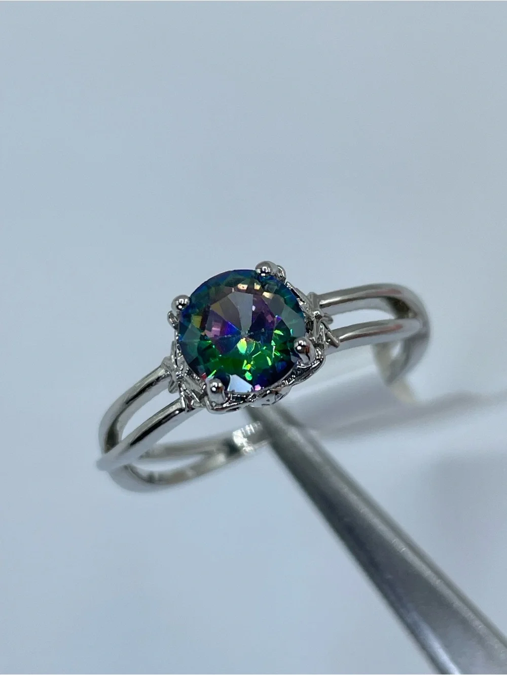 Swarovski Crystal Elements Mystic Rainbow Crystal Solitaire Ring Sz 10